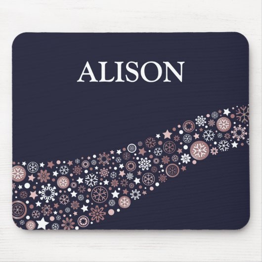クリスマスパーソナライズされたの冬の雪片の名前 マウスパッド (正面)