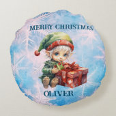 クリスマスパーソナライズされたの名前 ラウンドクッション (裏面)