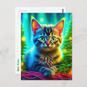 クリスマスパーソナライズされたの子猫とクリスマスツリー ポストカード (正面/裏面)