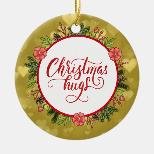 クリスマスパーソナライズされたの抱擁 セラミックオーナメント (正面)