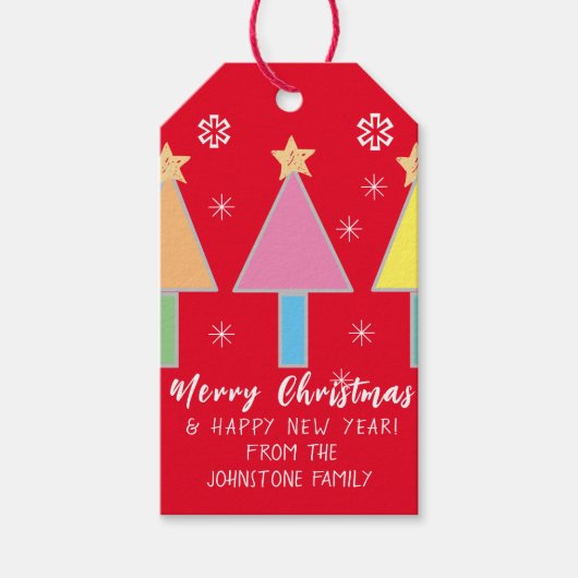 クリスマスパーソナライズされたの木の名カッコいい前かわいい赤 ギフトタグ (正面)