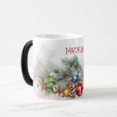 クリスマスパーソナライズされたの果実とすりリース モーフィングマグカップ (正面左)