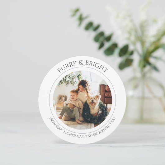 クリスマスパーソナライズされたの毛皮と明るい写真 シーズンカード (スタンド正面)