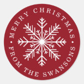 クリスマスパーソナライズされたの雪片 ラウンドシール (正面)