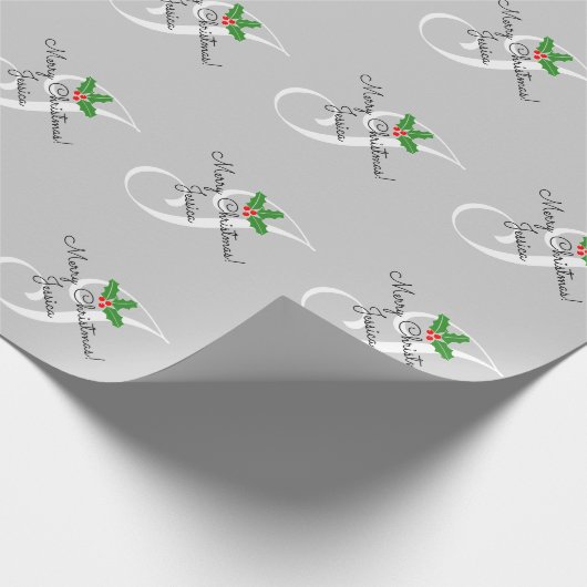 クリスマスパーソナライズされたのJチックグレーのモノグラム文字 ラッピングペーパー (角)