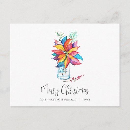 クリスマスパーソナライズされたはがき | ポインセチア シーズンポストカード (正面)