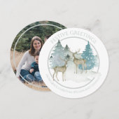 クリスマスパーソナライズされたウィンターウッドランドディアー シーズンカード (正面/裏面)