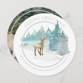 クリスマスパーソナライズされたウィンターウッドランドディアー シーズンカード (正面/裏面)