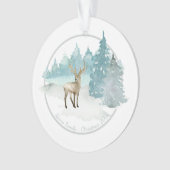 クリスマスパーソナライズされたウッドランド冬の鹿 オーナメント (正面)