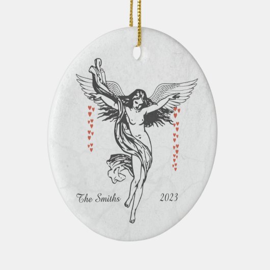 クリスマスパーソナライズされたエンジェルドロップハート セラミックオーナメント (右)