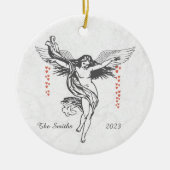 クリスマスパーソナライズされたエンジェルドロップハート セラミックオーナメント (正面)