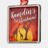 クリスマスパーソナライズされたオーナメントアフリカンサファリキリン メタルオーナメント (左)