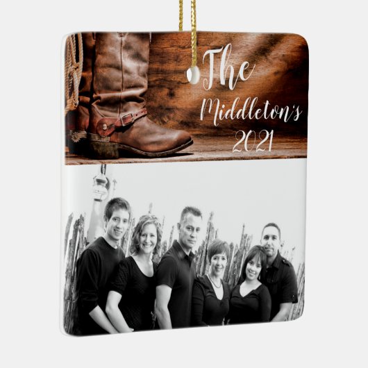 クリスマスパーソナライズされたオーナメントカウボーイブーツバーンウッド セラミックオーナメント (右)