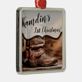 クリスマスパーソナライズされたオーナメントカウボーイブーツバーンウッド メタルオーナメント (右)