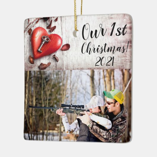 クリスマスパーソナライズされたオーナメントカントリーウッド鍵へ セラミックオーナメント (左)