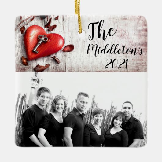 クリスマスパーソナライズされたオーナメントカントリーウッド鍵へ セラミックオーナメント (正面)