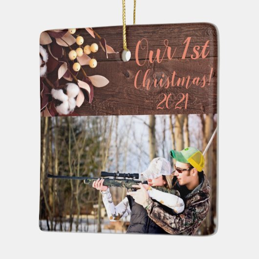 クリスマスパーソナライズされたオーナメントコットンブランチオンダークW セラミックオーナメント (左)