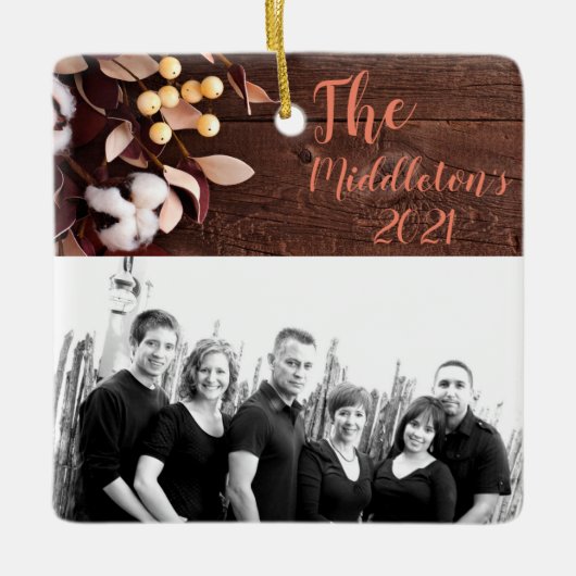 クリスマスパーソナライズされたオーナメントコットンブランチオンダークW セラミックオーナメント (正面)