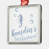 クリスマスパーソナライズされたオーナメントシーホース海ビーチ メタルオーナメント (左)