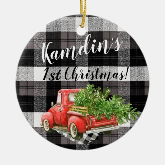クリスマスパーソナライズされたオーナメントトラックバッファロープリッドブラ セラミックオーナメント (正面)
