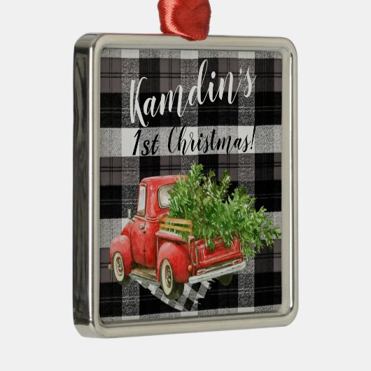 クリスマスパーソナライズされたオーナメントトラックバッファロープリッドブラ メタルオーナメント (右)