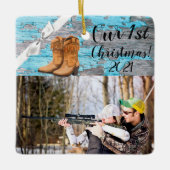 クリスマスパーソナライズされたオーナメントブルーウッドバーンドアブー セラミックオーナメント (正面)