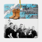 クリスマスパーソナライズされたオーナメントブルーウッドバーンドアブー セラミックオーナメント (正面)