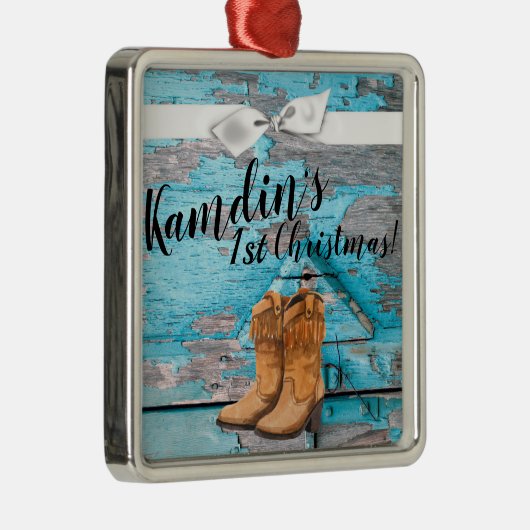 クリスマスパーソナライズされたオーナメントブルーウッドバーンドアブー メタルオーナメント (右)