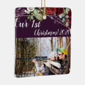 クリスマスパーソナライズされたオーナメントプラムパープルバラ金ゴールド セラミックオーナメント (右)