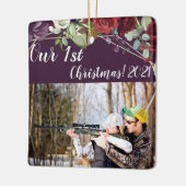 クリスマスパーソナライズされたオーナメントプラムパープルバラ金ゴールド セラミックオーナメント (左)