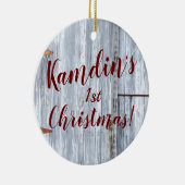 クリスマスパーソナライズされたオーナメントホワイトウォッシュウッドバーンド セラミックオーナメント (右)