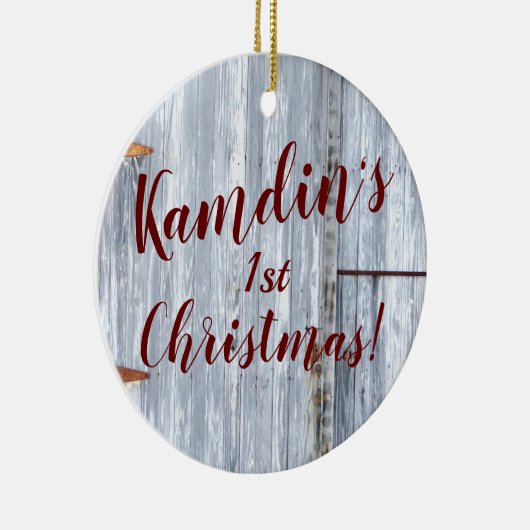 クリスマスパーソナライズされたオーナメントホワイトウォッシュウッドバーンド セラミックオーナメント (右)