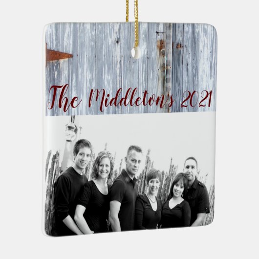 クリスマスパーソナライズされたオーナメントホワイトウォッシュウッドバーンド セラミックオーナメント (右)