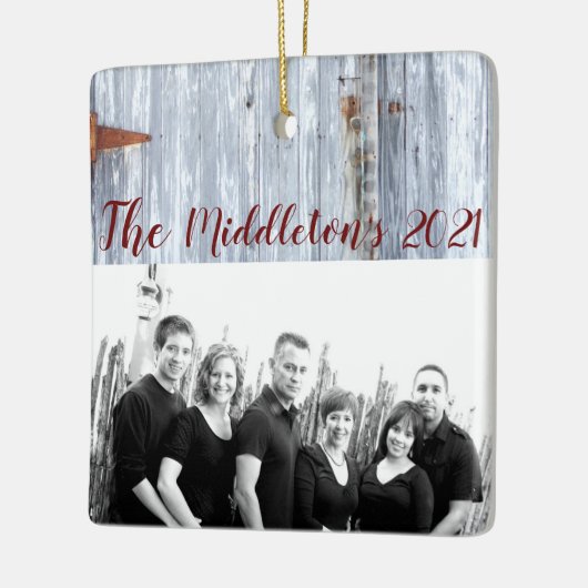 クリスマスパーソナライズされたオーナメントホワイトウォッシュウッドバーンド セラミックオーナメント (左)