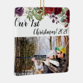 クリスマスパーソナライズされたオーナメントホワイトローズ金ゴールドジオメ セラミックオーナメント (右)