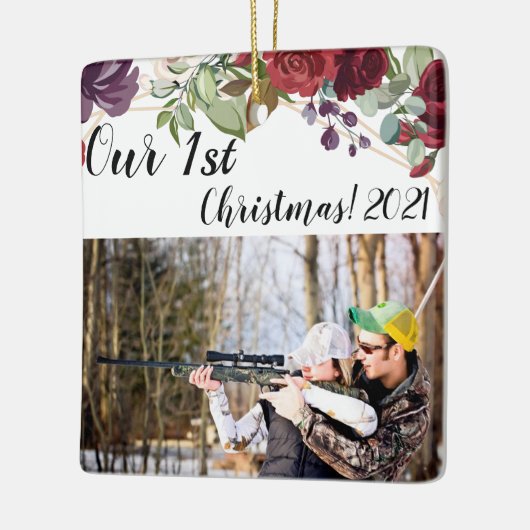 クリスマスパーソナライズされたオーナメントホワイトローズ金ゴールドジオメ セラミックオーナメント (左)