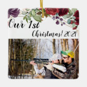 クリスマスパーソナライズされたオーナメントホワイトローズ金ゴールドジオメ セラミックオーナメント (正面)