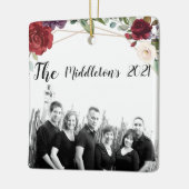 クリスマスパーソナライズされたオーナメントホワイトローズ金ゴールドジオメ セラミックオーナメント (左)