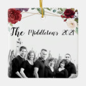 クリスマスパーソナライズされたオーナメントホワイトローズ金ゴールドジオメ セラミックオーナメント (正面)