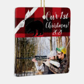 クリスマスパーソナライズされたオーナメントレッドバッファロープレイドベア セラミックオーナメント (右)