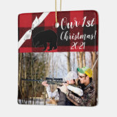 クリスマスパーソナライズされたオーナメントレッドバッファロープレイドベア セラミックオーナメント (左)