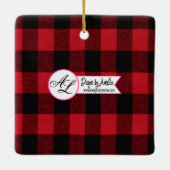 クリスマスパーソナライズされたオーナメントレッドバッファロープレイドベア セラミックオーナメント (裏面)