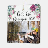 クリスマスパーソナライズされたオーナメント熱帯の花オンWhi セラミックオーナメント (左)