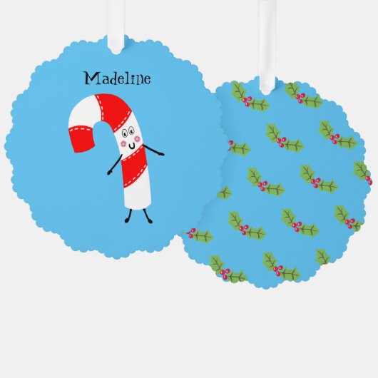 クリスマスパーソナライズされたキャンディーケーン オーナメントカード (正面/裏面)
