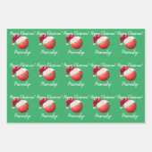 クリスマスパーソナライズされたクリケットボールサンタ ラッピングペーパーシート (正面3)