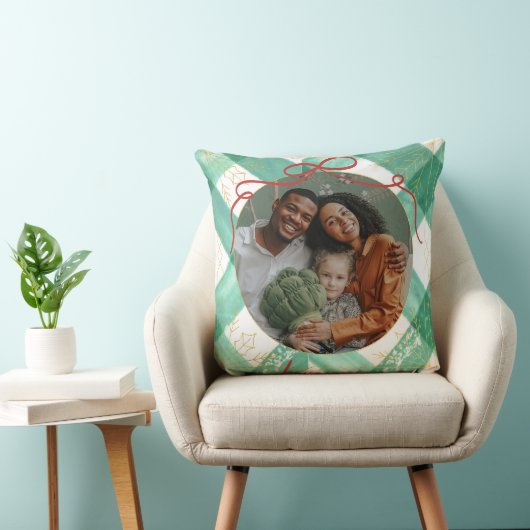 クリスマスパーソナライズされたグリーンのギンガム クッション (椅子)