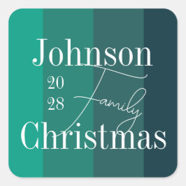 クリスマスパーソナライズされたグリーンファミリークリスマス スクエアシール