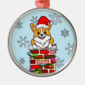 クリスマスパーソナライズされたコーギ メタルオーナメント (正面)