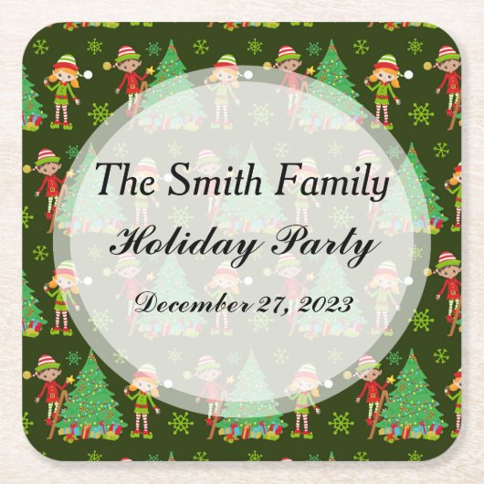 クリスマスパーソナライズされたコースター スクエアペーパーコースター (正面)