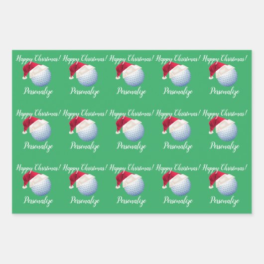 クリスマスパーソナライズされたゴルフボールスポーツサンタラップ ラッピングペーパーシート (正面)